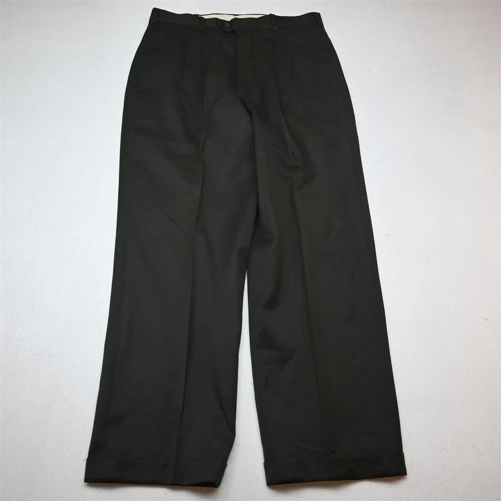 Vtg Y2K 2000s Double Breasted 38R 32x30 Dark Green Wool Mens Jacket Pants Suit